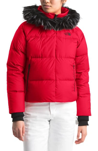 The North Face Dealio 550 Fill Power Crop Hooded Down Jacket In Tnf Red