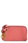 Chloé Alphabet Leather Card Holder In Scarlet Pink