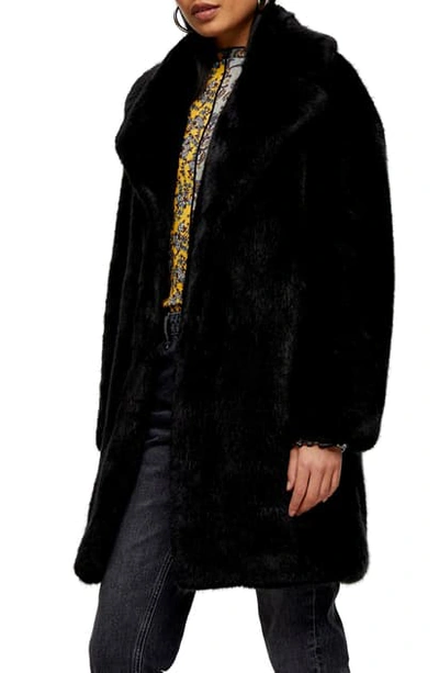 Topshop Eclipse Luxe Faux Fur Coat In Black