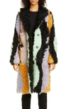 SANDY LIANG WAVY MIDNIGHT PATCHWORK GENUINE SHEARLING COAT,SL-NS-OW2