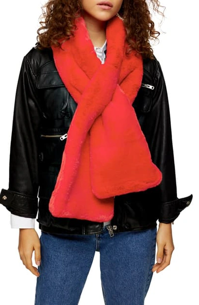 Topshop Faux Fur Scarf In Red