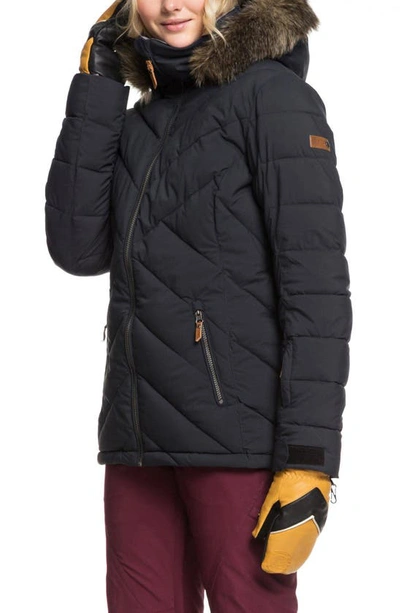 Roxy Juniors' Meade Hooded Faux-fur-trim Active Jacket In True Black