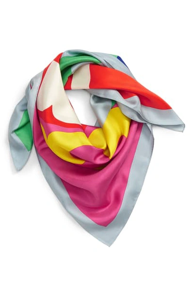 Tory Burch Colorblock Logo Silk Square Scarf In Black
