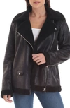 Avec Les Filles Faux Shearling Biker Jacket In Black