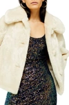 Topshop Anne Faux Fur Crop Coat In Ivory