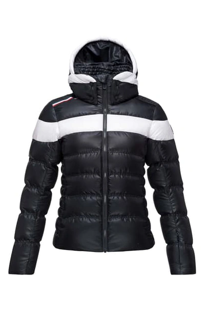 Rossignol Hiver Tailored Fit Waterproof 750-fill-power Down Jacket With Faux Fur Trim In 200 - Black