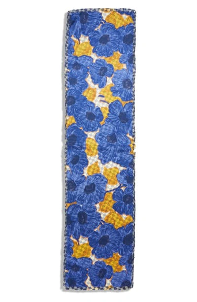 Etro Floral & Check Silk Scarf In Blue/ Yellow