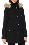 Marc New York Faux Fur Trim Hooded Duffle Coat In Black