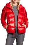 Patagonia Raven Rocks Durable Water Repellent Hooded Down Jacket In Rincon Red