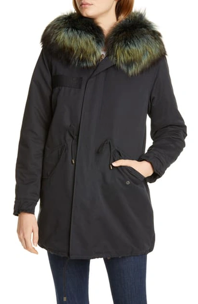 Mr & Mrs Italy Reversible Genuine Mink Fur Parka With Removable Genuine Fox Fur Trim In Black