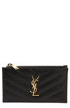 Saint Laurent Pebbled Leather Zip Card Case In Noir