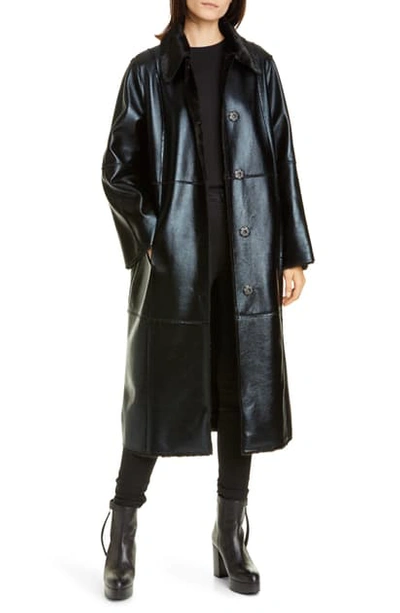 Stand Studio Nino Faux Leather Coat With Faux Fur Lining In Black/black