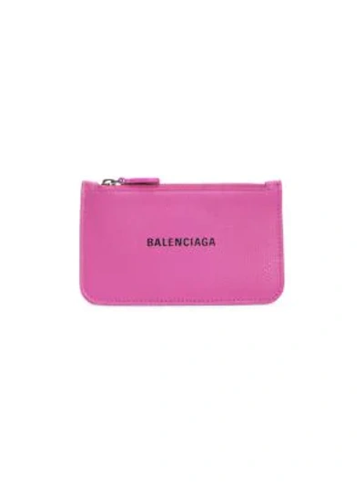 Balenciaga Everyday Leather Zip Card Case In Fuchsia