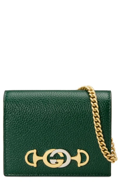 Gucci 655 Leather Wallet On A Chain In Vintage Green