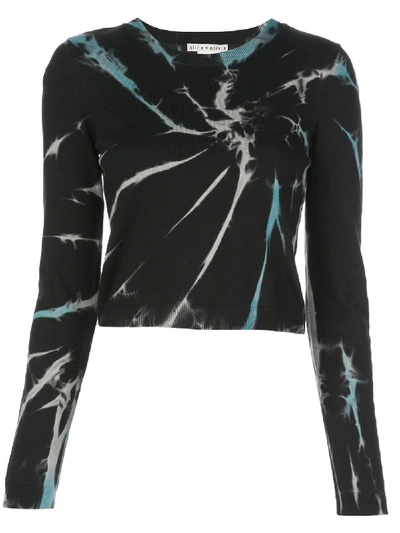 Alice And Olivia Long Sleeve Ciara Tie-dye Pullover In Black