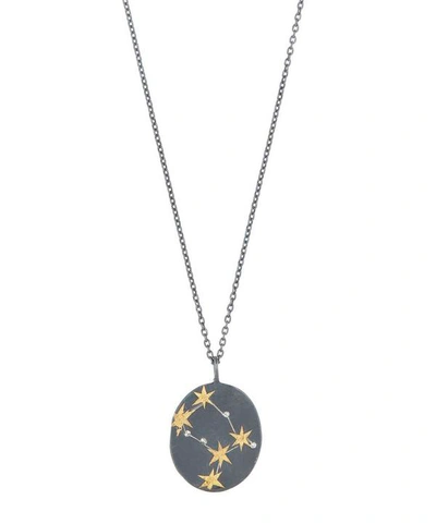Acanthus Oxidised Silver Gemini Diamond Constellation Pendant Necklace