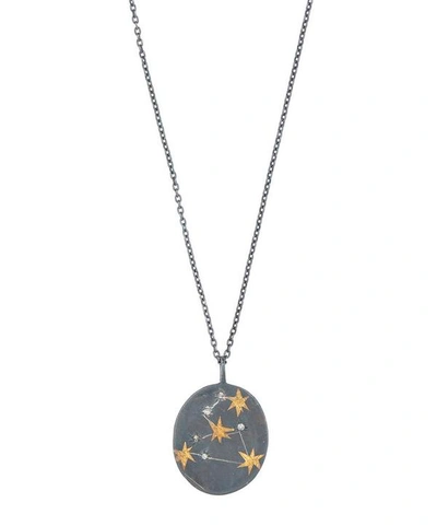 Acanthus Oxidised Silver Leo Diamond Constellation Pendant Necklace