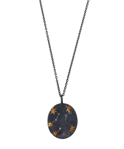 Acanthus Oxidised Silver Virgo Diamond Constellation Pendant Necklace