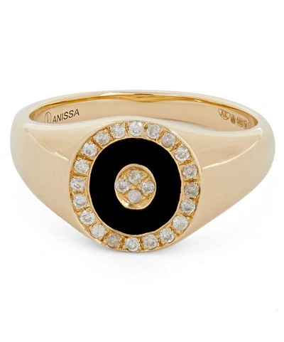 Anissa Kermiche Gold Douce Cavalcade Noir Black Onyx And Diamond Signet Ring