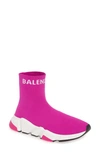 Balenciaga Hi Speed Logo Sock Sneaker In Fuchsia/ White