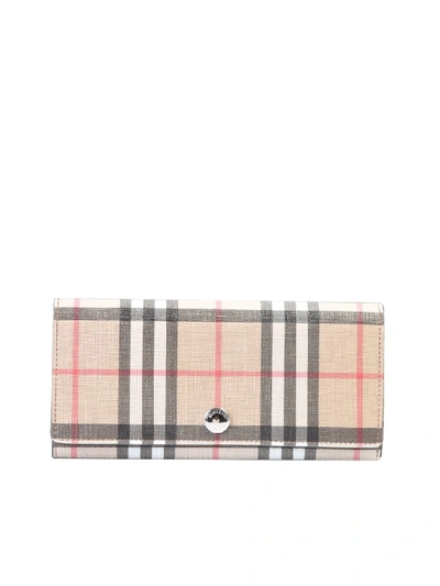 Burberry Checked Wallet In Brown