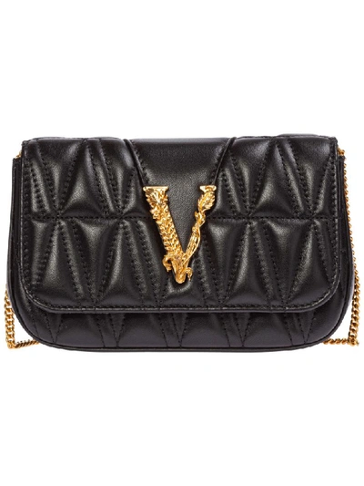 Versace Women's Leather Shoulder Bag Virtus In Black