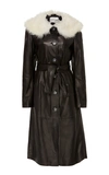 SANDY LIANG BOOSE BELTED SHEARLING-TRIMMED LEATHER COAT,766144