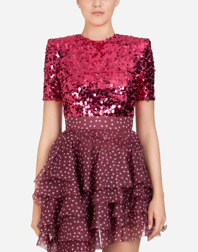 Dolce & Gabbana Short-sleeved Sequined Top In Pink