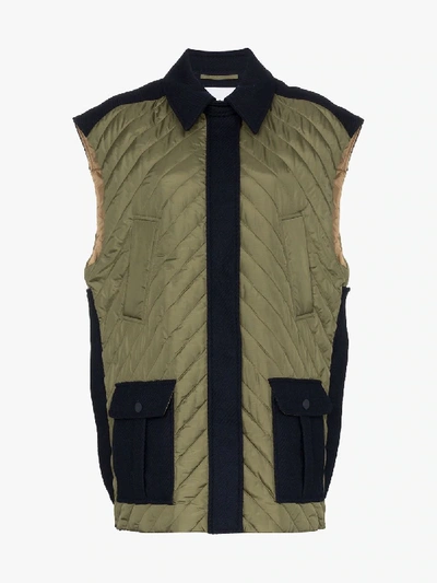 Ganni Contrast Panel Quilted Vest In Multicolour
