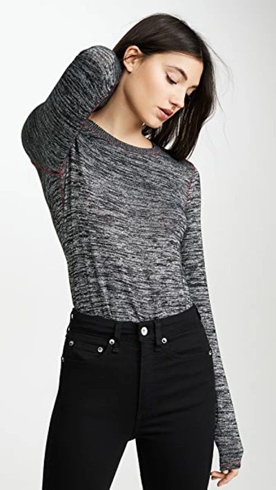 Rag & Bone Avryl Slim Long-sleeve Crewneck Top In Blkhthr