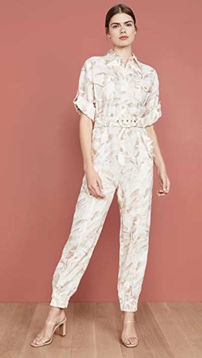 Zimmermann Super Eight Belted Printed Linen Jumpsuit In Neutrals