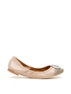 Tory Burch Minnie Patent Cap-toe Ballet Flat In Light Taupe Gray Heron (pink)
