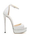 Jimmy Choo Max 150mm Glitter Sandals In Silver (silver)