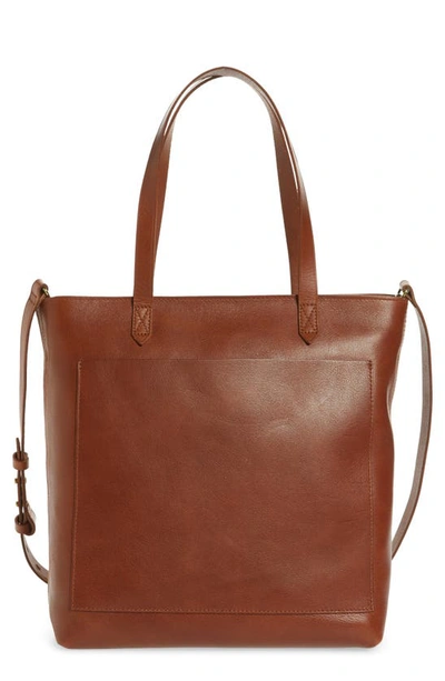 Madewell The Zip Top Medium Leather Transport Tote In English Saddle/gold