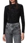 ALLSAINTS ELIA DEVORE VELVET LONG SLEEVE BODYSUIT,WM142R