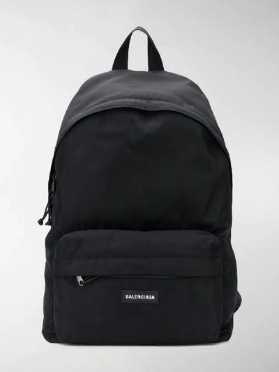 Balenciaga Double Explorer Nylon Backpack W/logo In Black