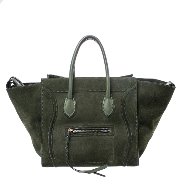 PreOwned Celine Green Suede Medium Phantom Luggage Tote ModeSens