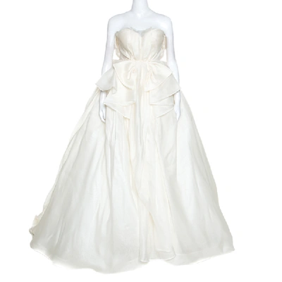 Pre-owned Moschino Couture White Silk Organza Bow Detail Strapless Wedding Gown S
