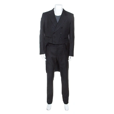 Pre-owned Dolce & Gabbana Black Wool Three Piece Tailcoat Suit Xl