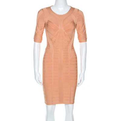 Pre-owned Herve Leger Cream Knit Helena Novelty Essentials Dress Xs