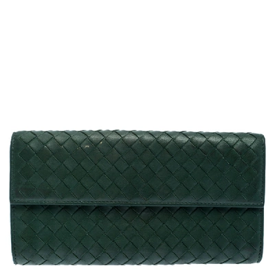 Pre-owned Bottega Veneta Green Intrecciato Leather Continental Flap Wallet