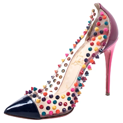 Pre-owned Christian Louboutin Multicolor Patent And Pvc Spike Me Pumps Size 38
