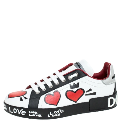 Pre-owned Dolce & Gabbana Multicolor Leather Portofino Heart Print Low Top Trainers Size 37.5
