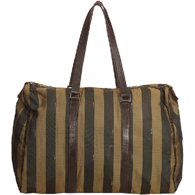 Pre-owned Fendi Brown Nylon Pequin Weekender Bag