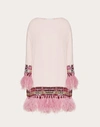 VALENTINO VALENTINO EMBROIDERED CADY COUTURE DRESS WITH FEATHERS