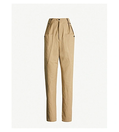 Isabel Marant Yerris Pleated High-rise Tapered Cotton Trousers In Khaki