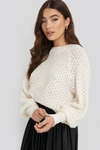 NA-KD BATWING KNITTED SWEATER - WHITE