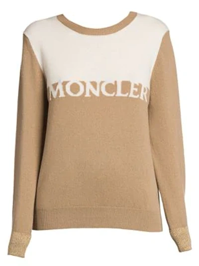 Moncler Women's Intarsia Logo Crewneck Sweater In Camel