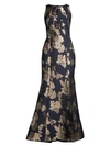 AIDAN MATTOX Floral Jacquard Side Slit Mermaid Gown