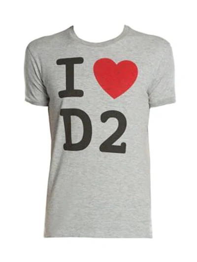 Dsquared2 Chic Dan Fit I Love D2 Graphic Print Tee In Grey Melange